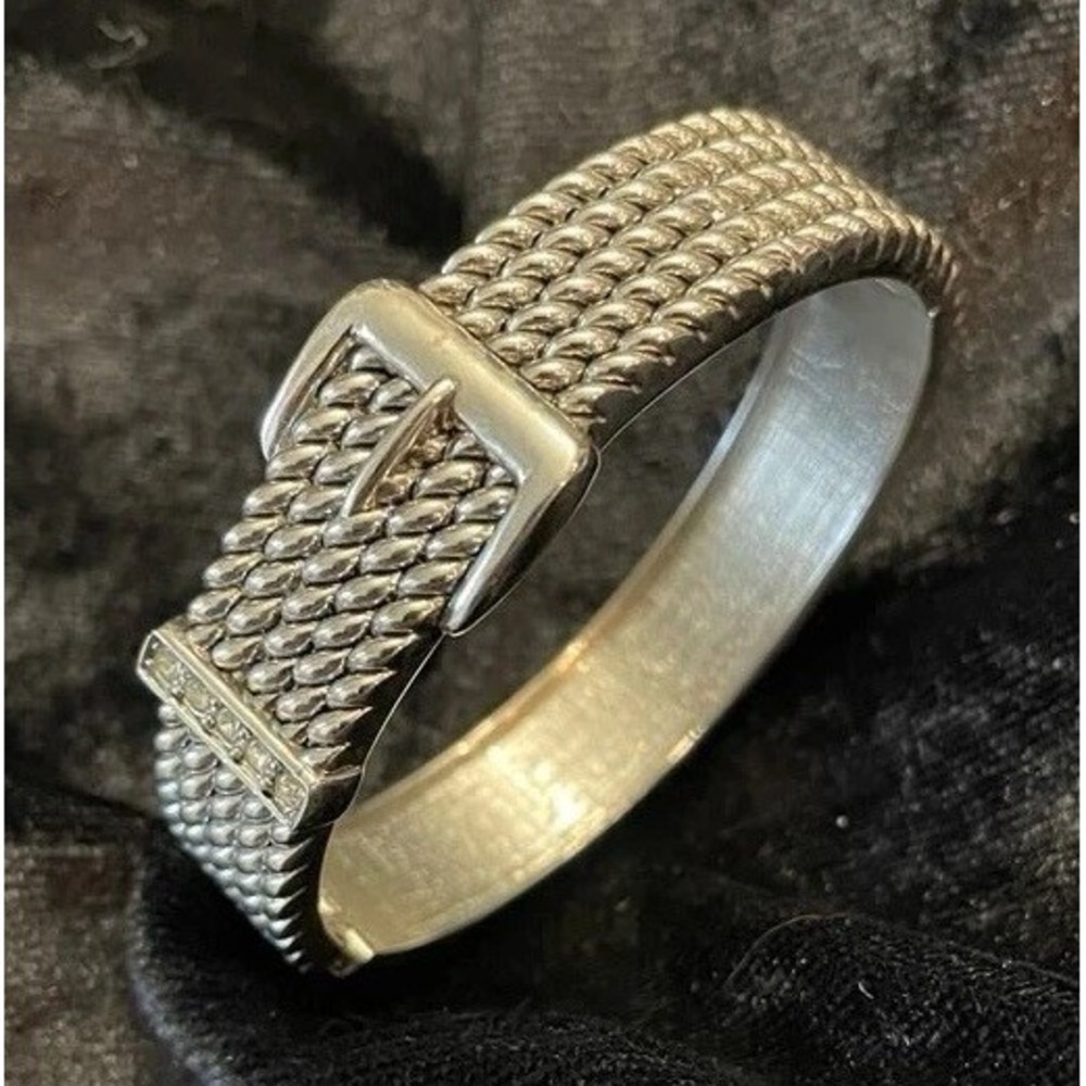 Silver Tone Belt Buckle Cuff Bracelet Rhinestone Crystal Rodeo Bling Adjustable